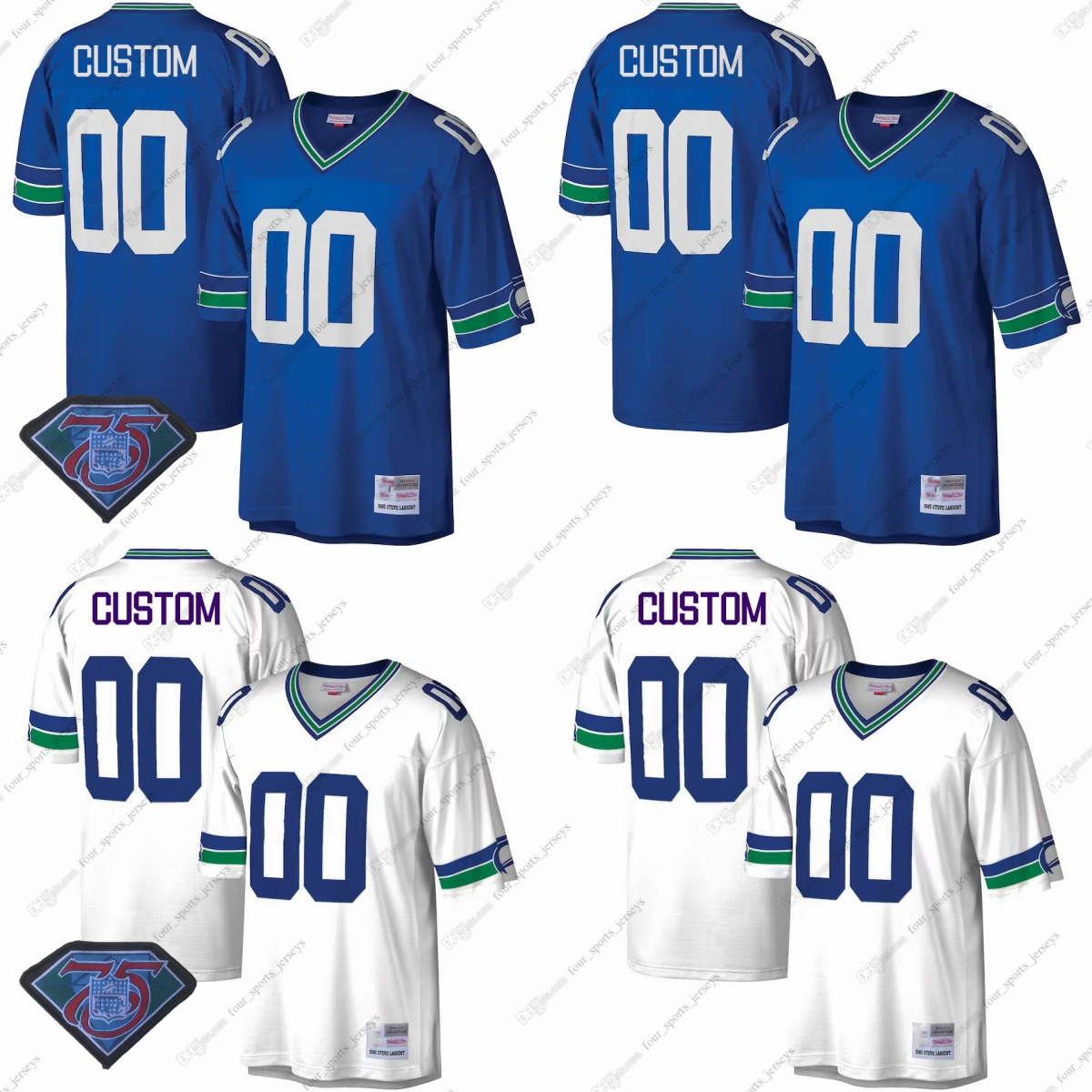 

Custom NCAA 75th Vintage Football Jerseys Retro Walter Jones Largent Steve Hutchinson Kenny Easley Cortez Kennedy Jacob Green Thomas Nash Lynch Sherman, Same as picture