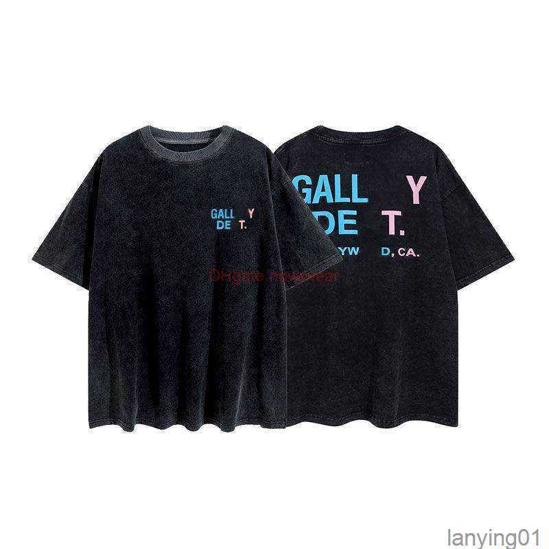 

Fashion Brand Classic t Shirt Galleries Printed Pocket Wash Used Men's and Women's Loose Casual Short Sleeve Tee