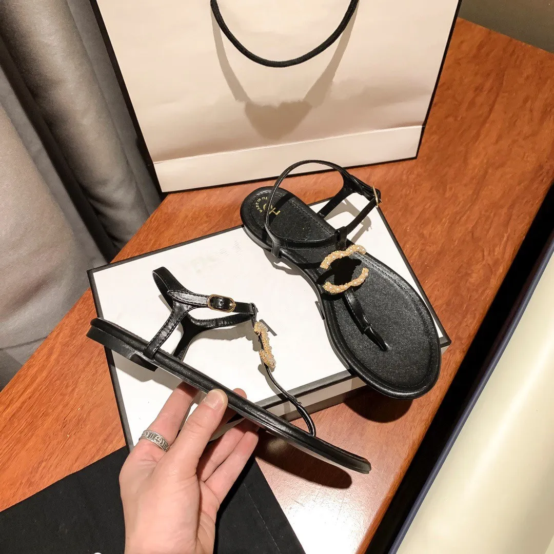 

French designer Women Slippers Clip Toe Flat Sandals Summer T Tied Ladies Shoes Beach Casual Woman luxury channel Flip Flops Fashion Female Leather Footwear, B1 high quality