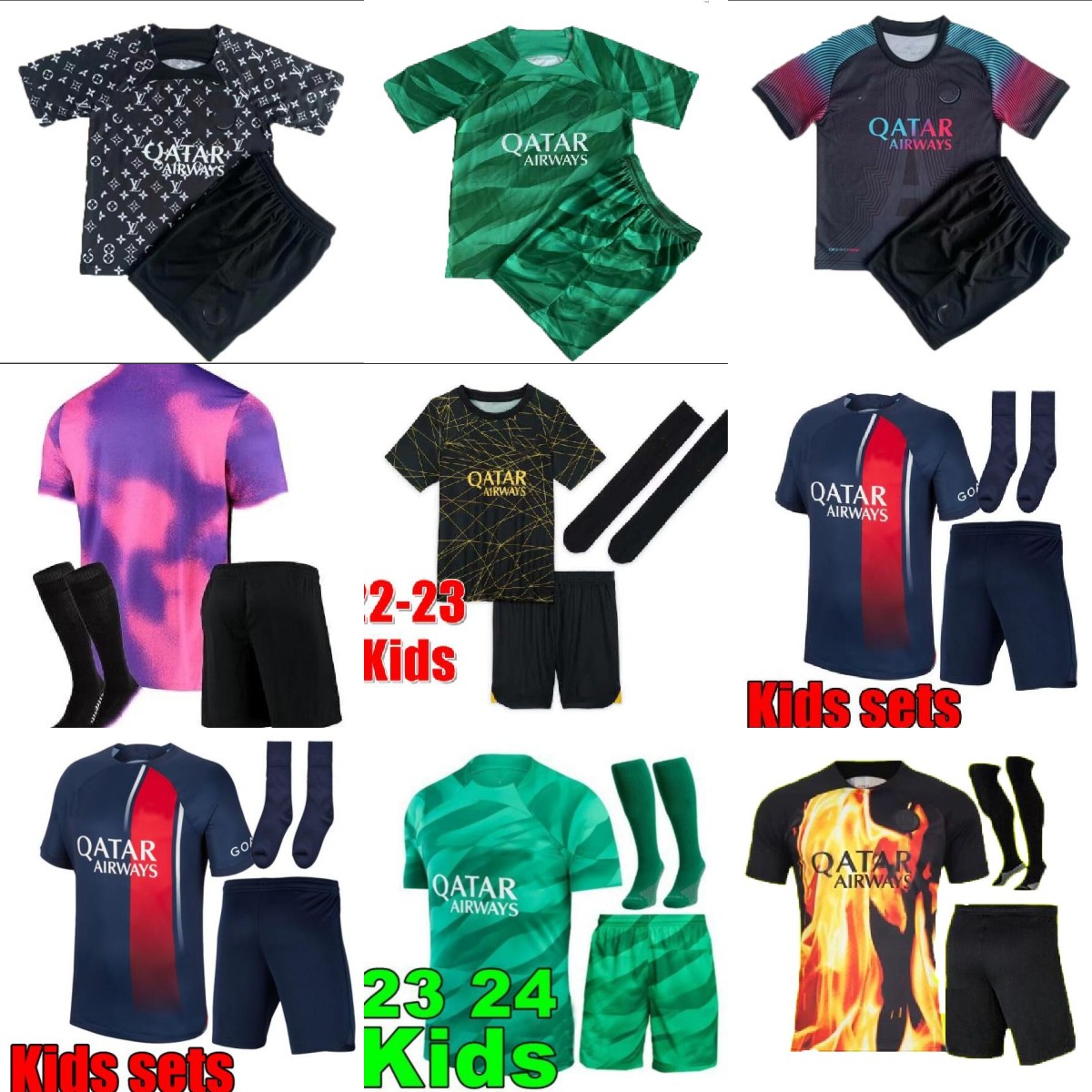 

2023 2024 MBAPPE kids soccer jerseys HAKIMI SERGIO RAMOS VERRATTI DANILO PSGS SANCHES 23 24 Maillots football shirt, Red