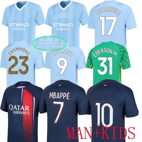 

HAALAND soccer jersey 23 24 DE BRUYNE MANS CITIES GREALISH MAHREZ FINAL HOME 2023 football shirt uniforms men kids VERRATTI sets psgs MBAPPE Special MANCHESTERS, 22 23 third away
