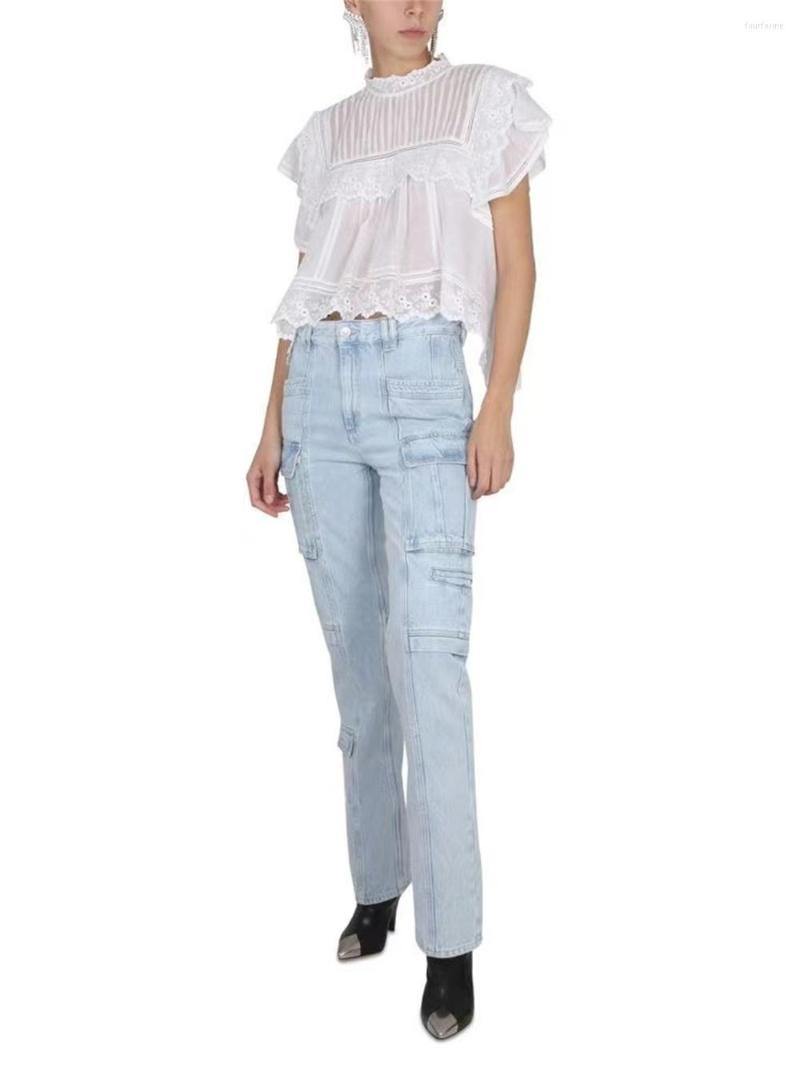 

Women's Blouses 2023 Women Floral Embroidery Hollow Out Ruffles Blouse Lace Stitching Lady Flying Sleeve Half Turtleneck Sweet Shirt Top, Black