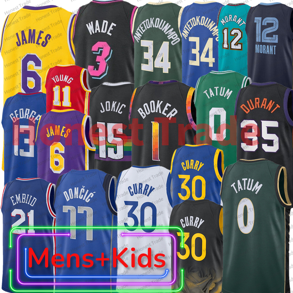 

Kid Men WADE Basketball Jersey James George Young Ja Morant 34 Giannis Curry Tatum DURANT booker jokic bird Basketball Jersey For boy Mens Stitched Jerseys Shirts