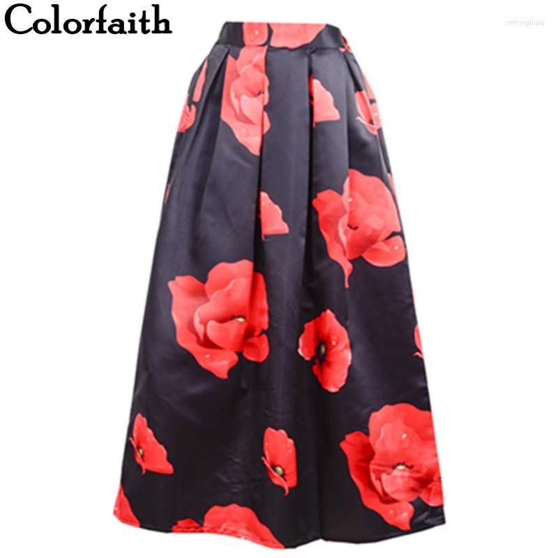 

Skirts Muslim Women100cm Non-transparent Fashion Satin Long Skirt Vintage Floral Print High Waist Pleated Flared Maxi SK066, Black