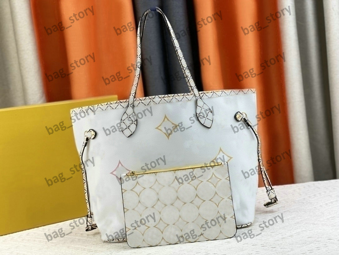 

Womens By The Pool Bag Never MM Full M22979 M22978 M22980 Flowers Designer Shoulder bag with Zipped Pouch 2PC/sets Shopping Bag Oversized Functional CarryAll Handbag