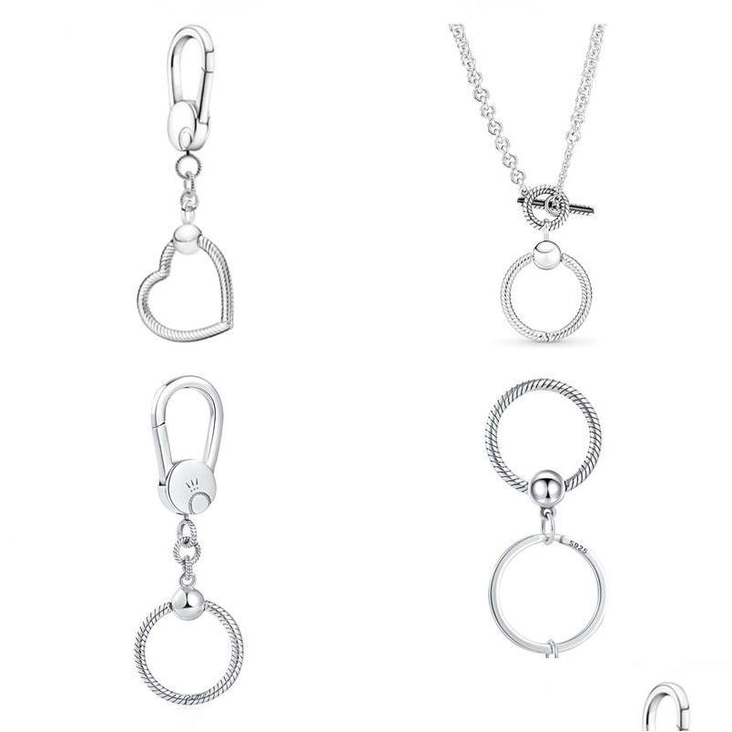 

Keychains Lanyards 925 Sterling Sier Fashion European Round Keychain Pendant Original Female Diy Pandora Exquisite Necklace Hangin Dhclk