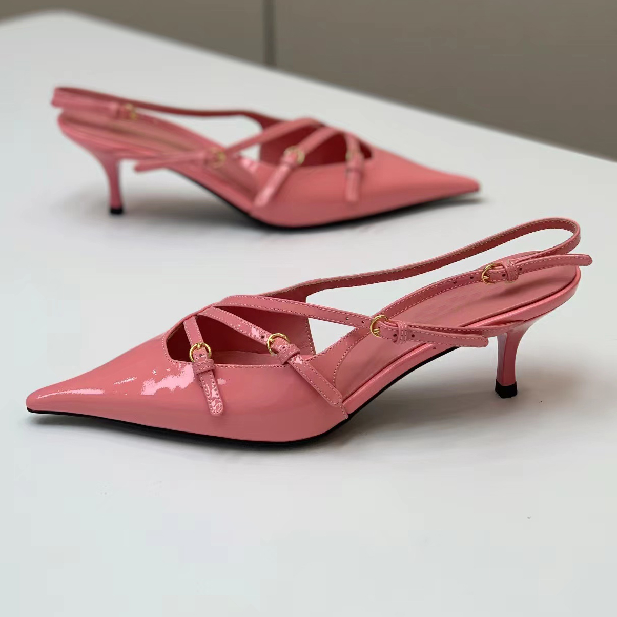 

Wrapped toe sandals fashionable Designer Shoes women casual pointed toe shoes genuine leather 6.5CM kitten heel ankle strap buckle back empty party dress shoes, Black