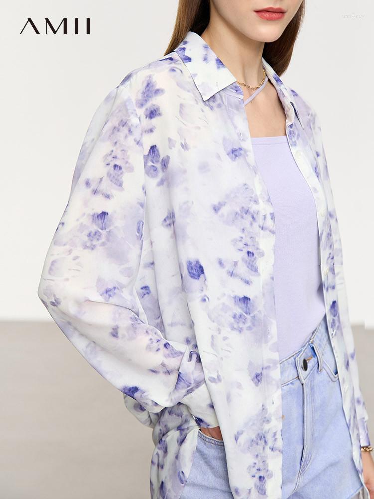 

Women' Blouses AMII Minimalism 2023 Summer Office Lady Loose Printed Shirts & Chiffon Women' Tops Female Clothing 12342612, Purple