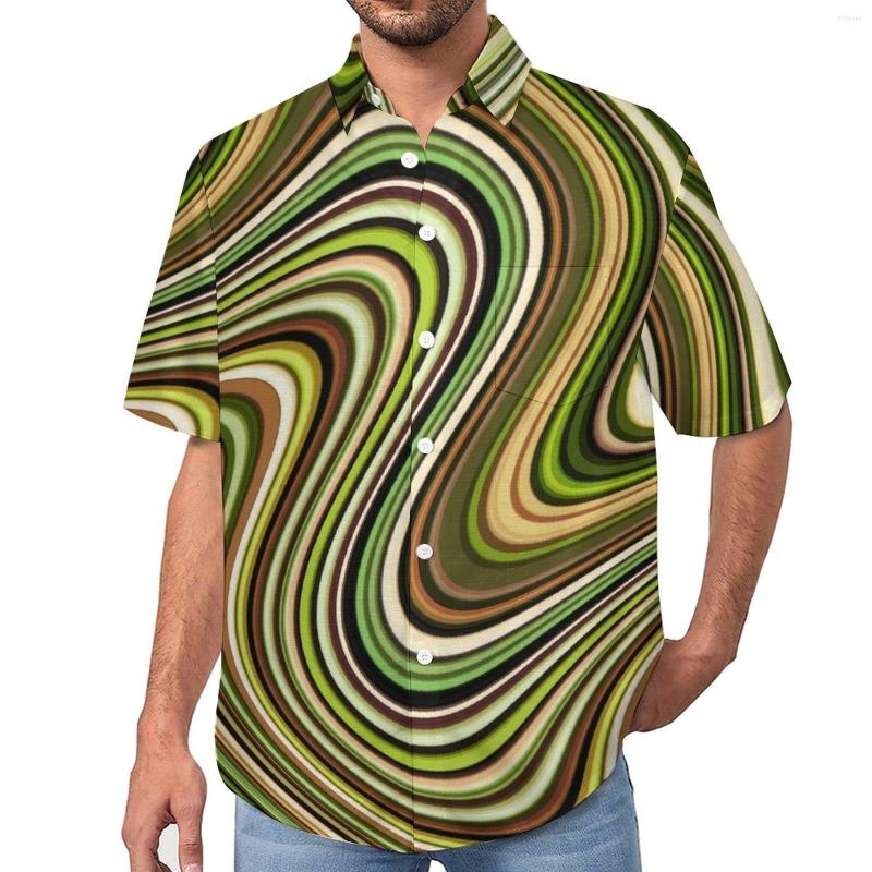 

Men's Casual Shirts Colorful Lines Print Abstract Liquid Beach Shirt Summer Cool Blouses Mens Plus Size, Style-15