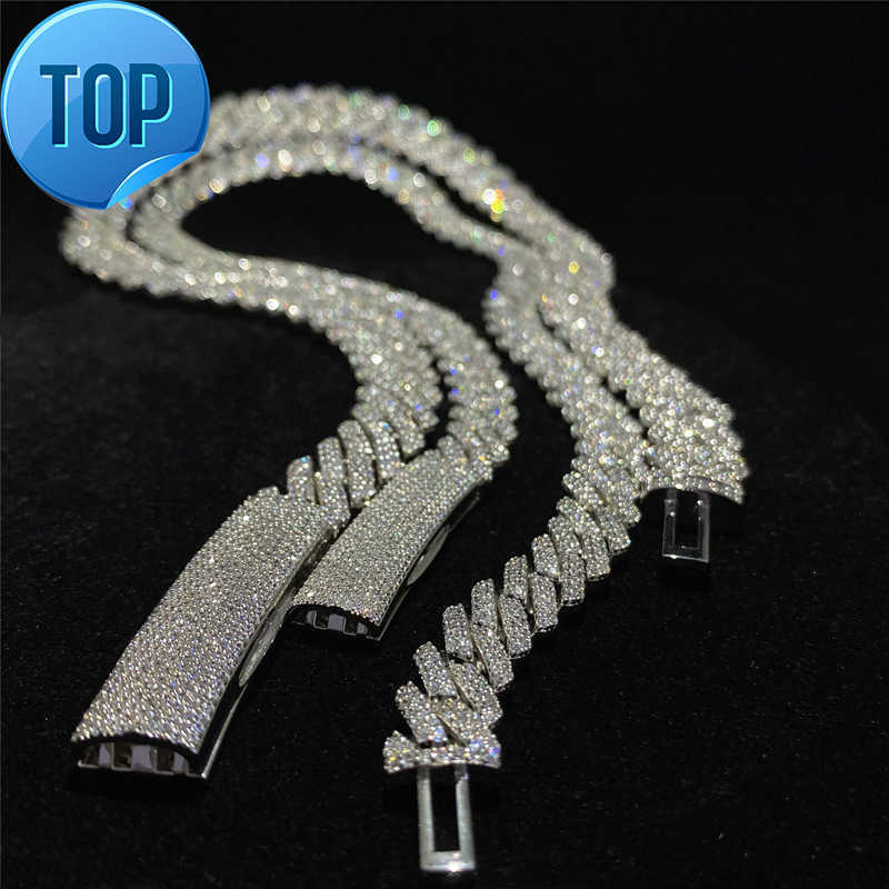 

925 Sterling Silver Cuban Necklace VVS Moissanite Diamond 10MM 12MM 14MM Link Chain Iced Out Cuban Link Chain Hip Hop Jewelry