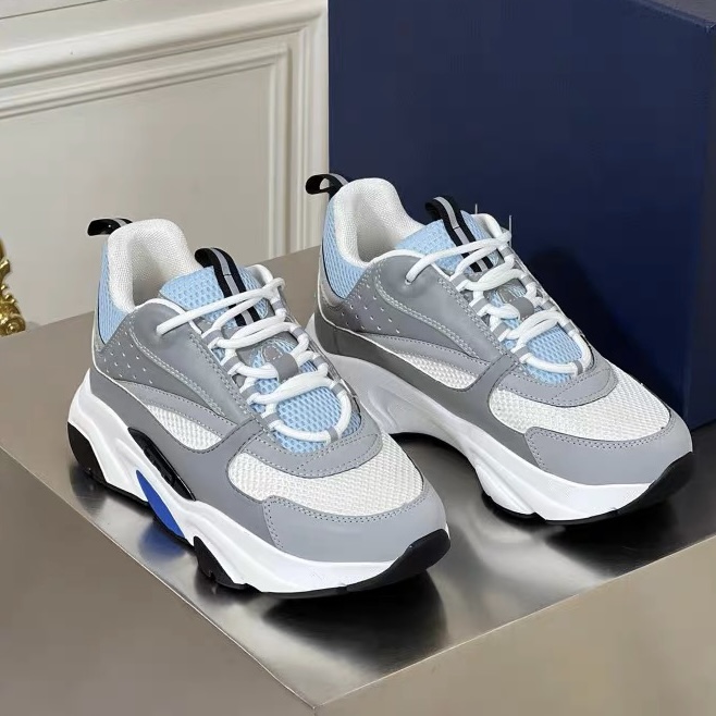 

B22 Designers Casual Shoes Reflective Sneaker Women Men Shoes Calfskin Vintage Trainer Platform Shoe Obliques Knit Patchwork Trainers With Box, 16