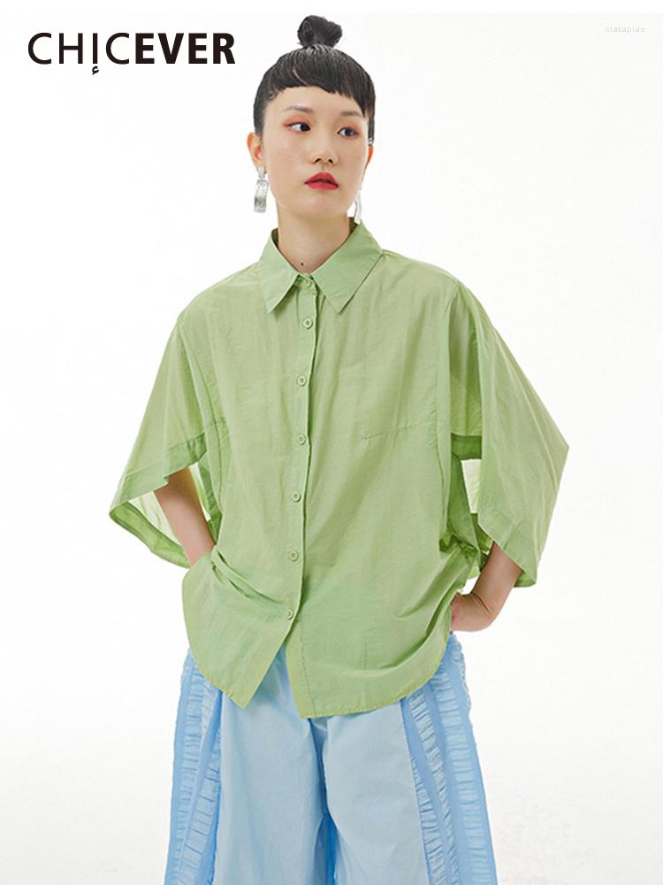 

Women's Blouses CHICEVER Loose Shirts For Women Lapel Batwing Sleeve Patchwork Single Breasted Solid Folds Casual Blouse Female Summer, Khaki