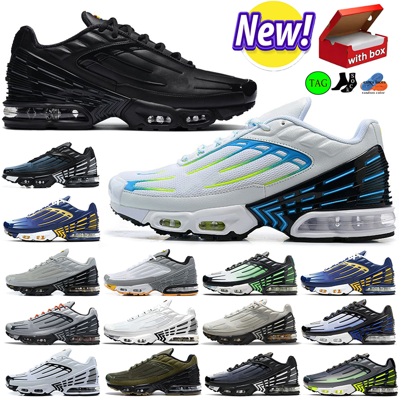 

with box tn 3 tn plus 3 running athletic shoes mens womens obsidian black white wolf grey olive royal blue repeat print trainers tn3 tennis sneakers big size 36-46, Sku-21(40-46)