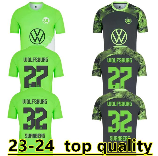 23/24 VfL WoLfsBURG Maillots de Football Kit Enfants 2023 2024 Domicile Extérieur Maillot de Football Formation Gardien Ensemble WALDSCHMIDT L.NM