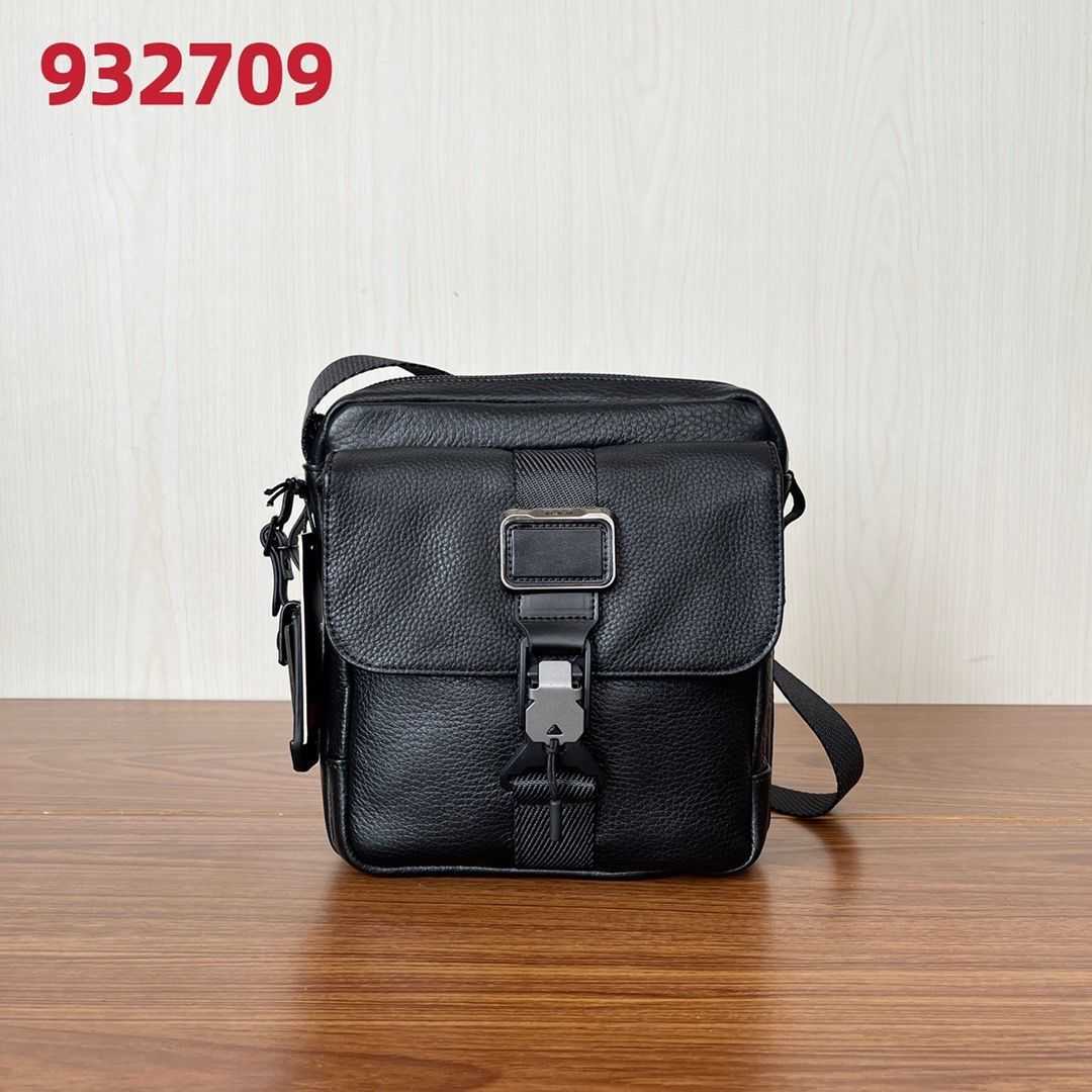

designer bag TUMI/Tuming men's shoulder bag 932709D leather cowhide casual fashion small square bag business messenger bag, Black leather