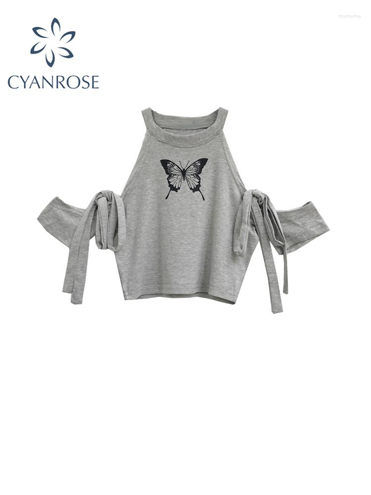 

Women's T Shirts Women Off Shoulder Grey Shirt Y2k Trendy Graphic Print Baby Tee Top Korean Vintage Harajuku Funny 90s Summer 2023, Black