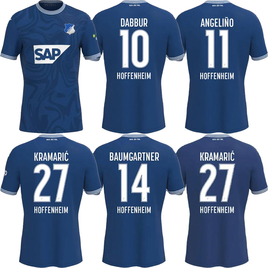 

2023 2024 Hoffenheim Mens Soccer Jerseys BEBOU DABBUR BAUMGARTNER KRAMARIC GEIGER SKOV OZAN KABAK KADERABEK Home Blue Football Shirts, Red