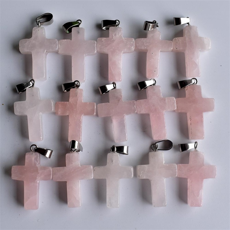 

Natural Stone Pink Rose Quartz Opal Tiger's Eye Turquoise Cross Shape Charms White Black Crystal Pendants for Necklace Accessories Jewelry Making