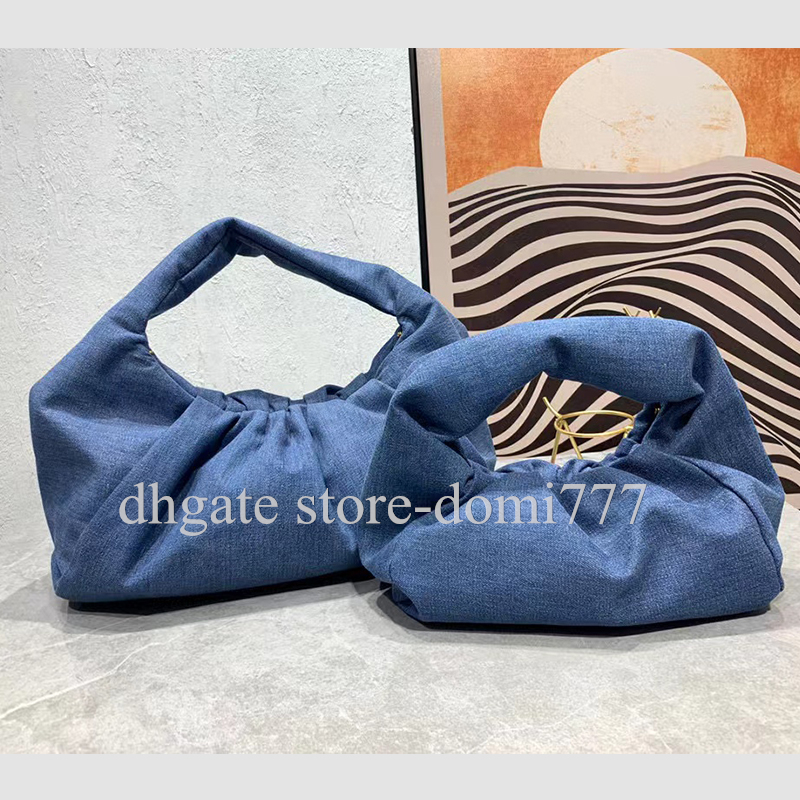 

High-Quality Fashion Denim Blue Women's Handbag with Magnet Buckle Cosmetic Bags 2 Sizes without Box, Denim blue (without box)