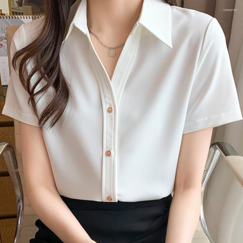 

Women' Blouses White Shirt Silk Casual Women Shirts Office Lady Blouse Button Down For Korean Fashion Clothes Woman 2023 Sexy