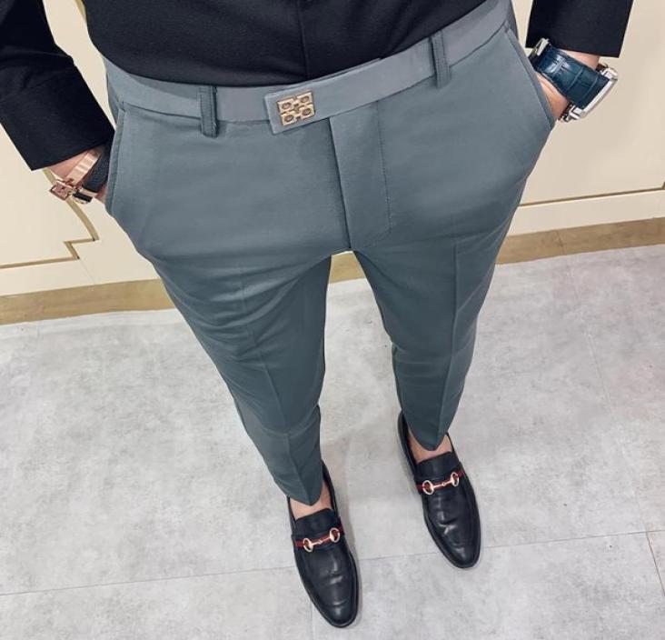 

Men039s Suits Blazers Men Slim Fit Suit Pants Dress Trousers Business Casual Ankle Length High Quality Black Gray Size 36Men1767704, Beige