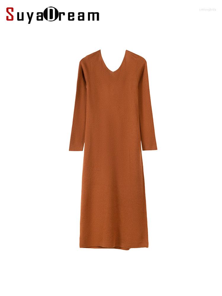 

Casual Dresses SuyaDream Womens' Wool Dress V Neck Slim Backless Long 2023 Fall Winter Chic Pullover Black