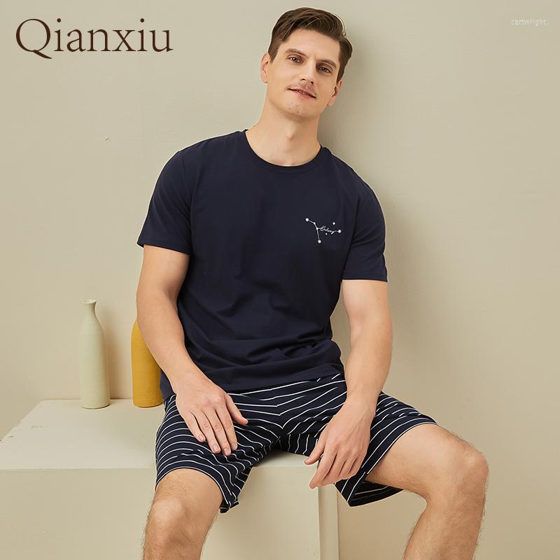 

Men's Sleepwear 2023 Summer Couples Matching Casual Striped Pajama Sets Male Cotton Suit Men O-neck Collar T Shirt & Half Pants -XXL, Women red