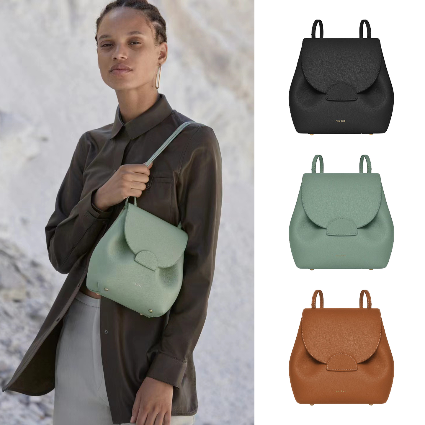

mens Designer fashion Backpack Style bag man mini flap Luxury Womens Genuine Leather sac Polene numero back pack Totes sport school bag Cross Body bookbag Clutch Bags, Dark green