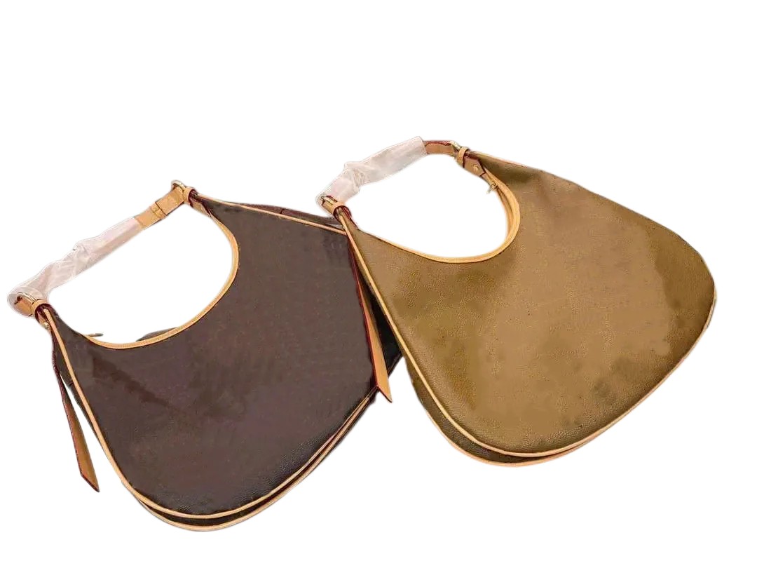 

Female Bag Underarm Crescent Hand-held Single Girls Women Genuine Leather Handbags Handbag Shoulder Bags Old Flower High Quality, Deep brown