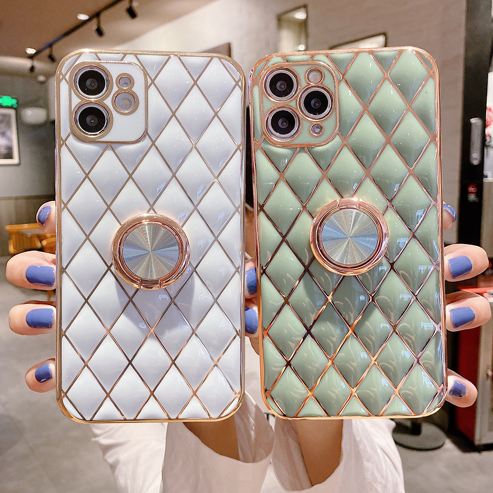 

iPhone 14 Pro Max Case Gold Plating Geometric Ring Holder Phone Case For iPhone 11 12 13 Pro Max XR XS 7 8 Plus Soft Cover