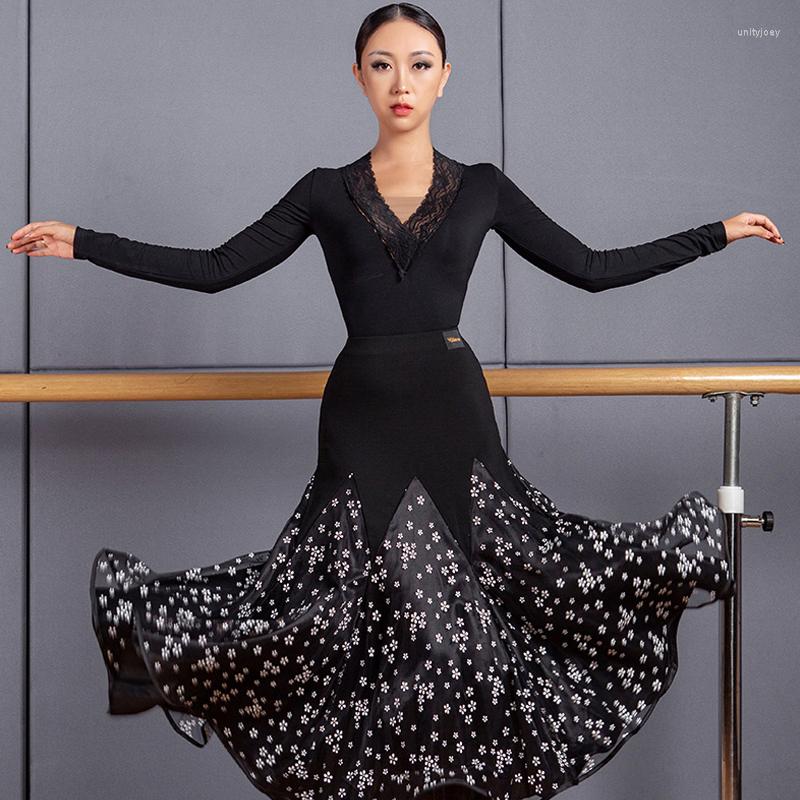 

Stage Wear 2023 Ballroom Dance Clothes Costume Female Printed Double-Layer Large Swing Skirt Latin Dress Practice SL4458