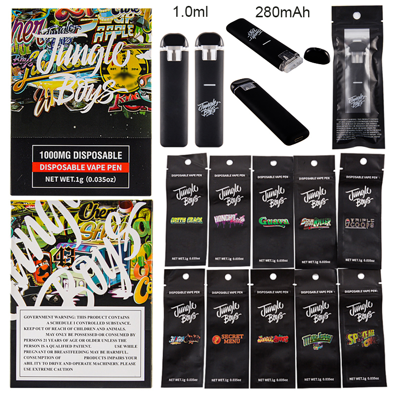

Jungle Boys Disposable Vape Pen Empty Rechargeable 1.0ml Device Pods E Cigarettes Starter Kits 280mAh Battery Micro USB With Packaging Box Bags Preheat Thick Oil