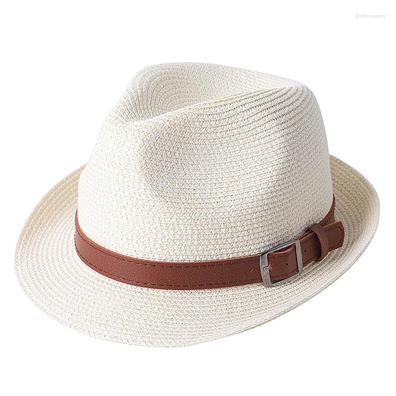 

Wide Brim Hats Women Men Straw Fedora Hat Decorative Belt Buckle Short Panama Jazz Cap Summer Breathable Sun