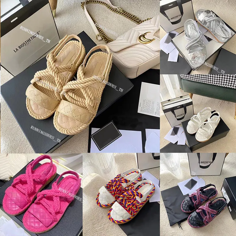 

Designer Women Sandals Blade Sandal Hemp Rope Woven Metal Chain Slides Platform Slippers Elegant Simple Material Slipper, 10