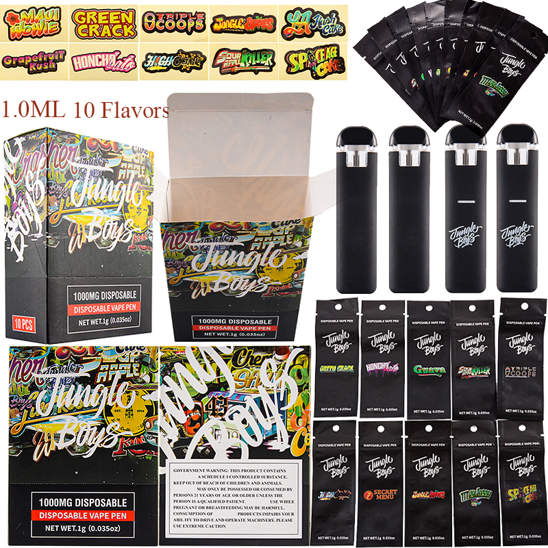 

Jungle Boys 1ml Black E cigarettes With280mAh Battery Disposable Vape Pens Rechargeable 10 Flavors Available With Package Buttom USB Chargers Preheating