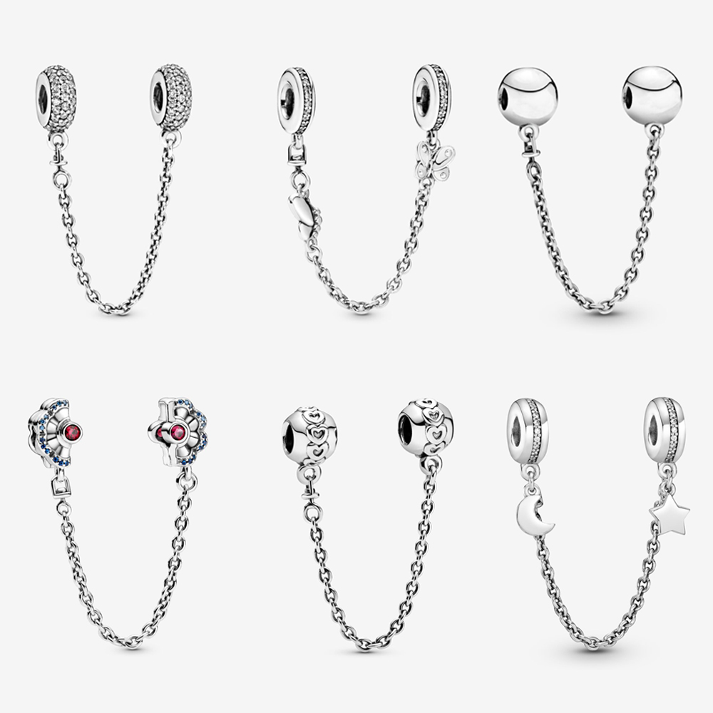 

925 Sterling Silver Charms Beads Original Butterfly Flower Star Safety Chain Charm Fit Pandora Bracelets Diy Jewelry for Women Free Delivery