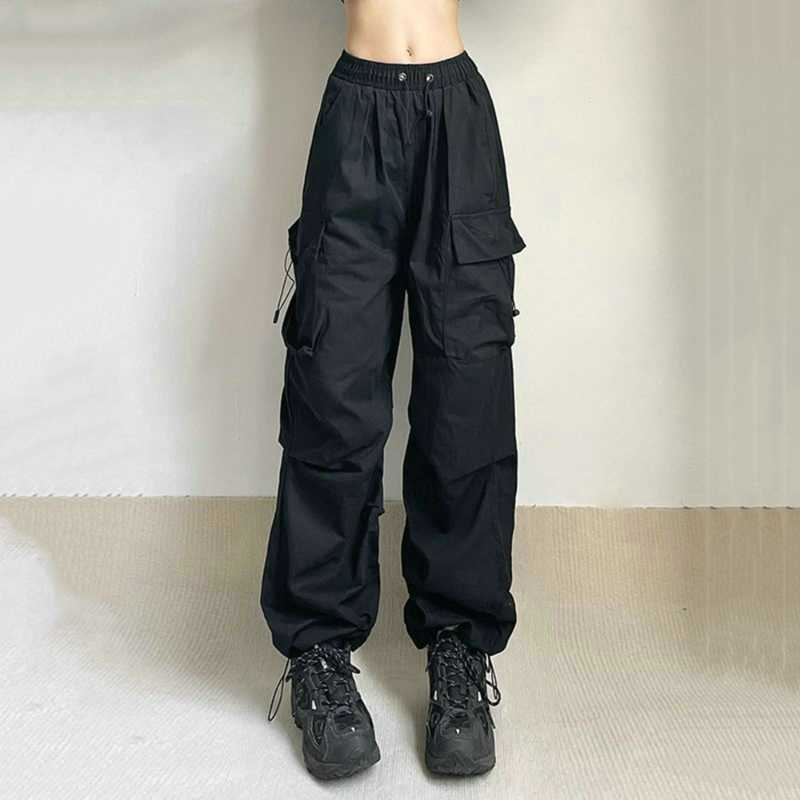 

Pants Capris Women's cargo pants high waist grey loose street clothes luggage jeans vintage sports pockets wide legs Y2K denim Trousers Totals P230605, Army green