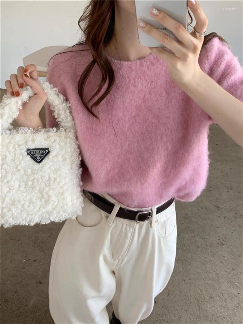 

Women's Sweaters Alien Kitty Chic Women Jumpers Knitted Solid Warm Spring Loose Sweet Short Sleeve Pullovers Bottoming Fashion Slim, Pink