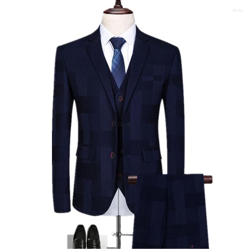 

Men's Suits Nice Spring Autumn Men Classic Plaid 3 Pieces Trousers Waistcoat Blazers Sets / Male Business Dress Suit Jacket Coat Vest Pants, Dark purple