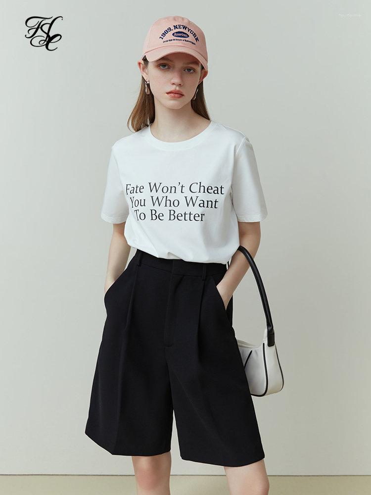 

Women's T Shirts FSLE Fashion Letter Printing White Short-Sleeved T-Shirt Spring 2023 Round Neck Tops Black For Women