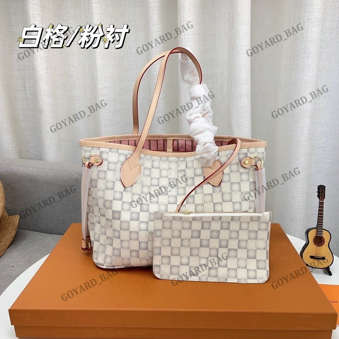 

Designer Womens NEVER Shopping Bag DAMIER MINI PM MM Totes with Zipped Pouch Composite Bag Monograms Brown Flower Purse Classic Beach Fashion Shoulder Bags