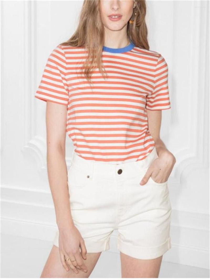 

Women' T Shirts 2023 Summer Women Contrast Color Striped T-Shirt Ladies Short Sleeve Patchwork O-Neck Simple Casual Tee Tops All-Match, Blue