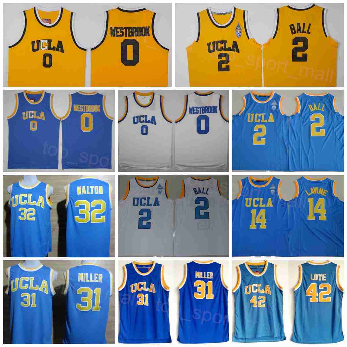 

UCLA Bruins College Basketball Kevin Love Jersey 42 Reggie Miller 31 Bill Walton 32 Zach LaVine 14 Russell Westbrook 0 Lonzo Ball 2 All Stitched University NCAA, White