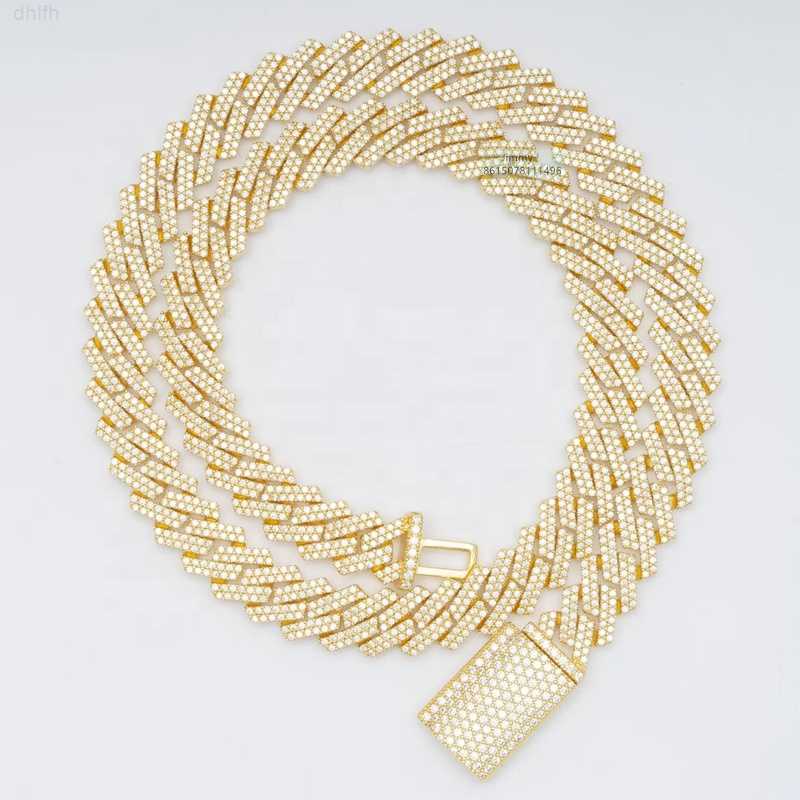 Ready to Ship 10mm Pass Diamond Tester in Stock Iced Out Two Row Stone Vvs Moissanite Cuban Chain Necklace-image-873820148