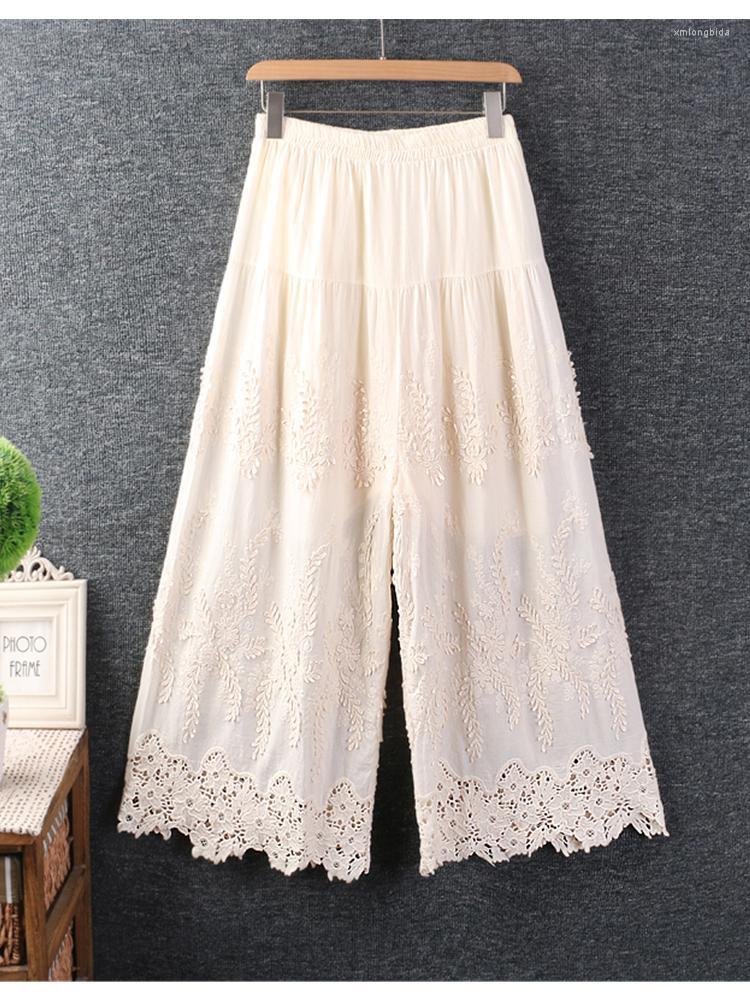 

Women's Pants Lamtrip Wheat Lace Patchwork Loose Wide Leg Lolita Kawaii Leggings Mori Girl 2023 Spring, Beige