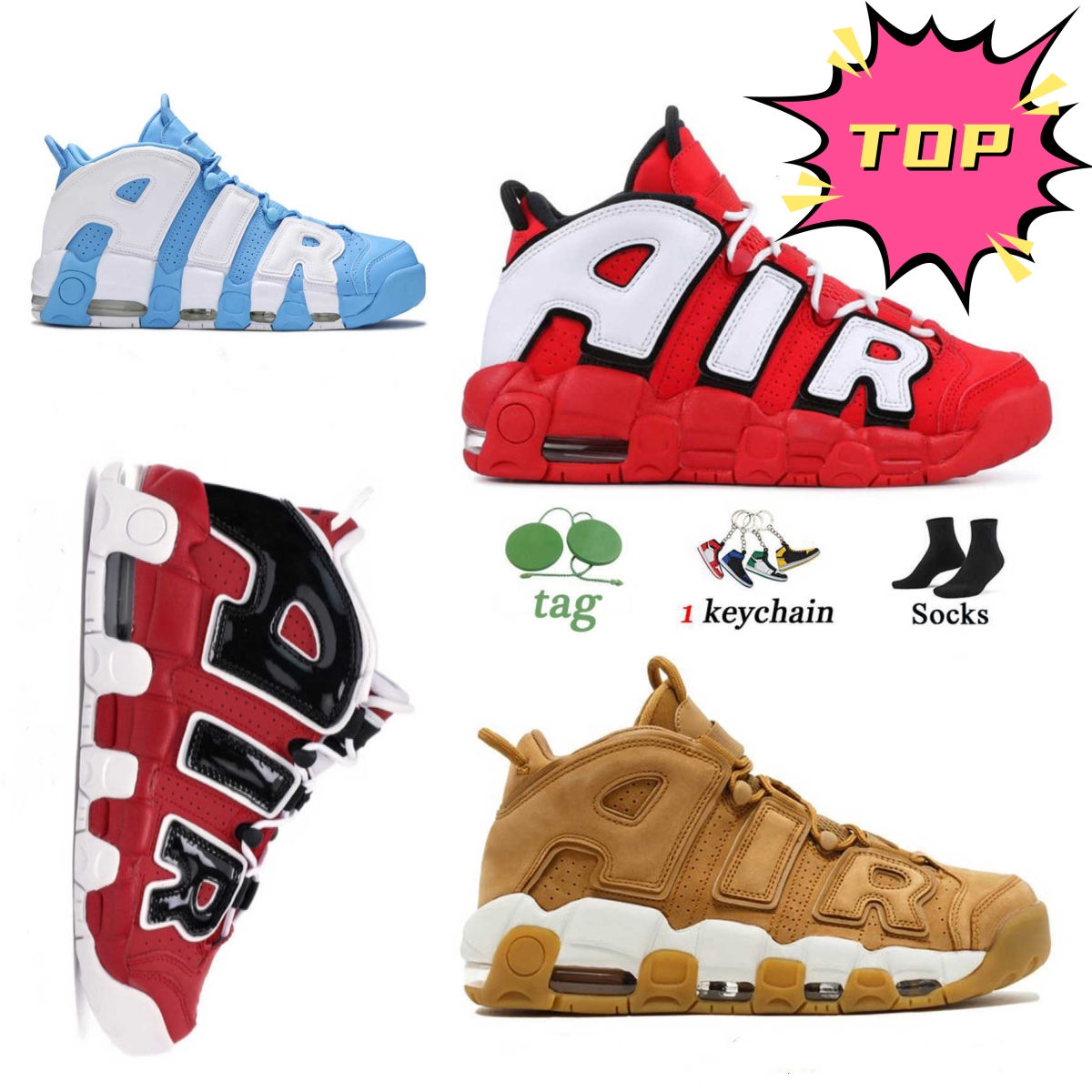 

More Basketball Shoes Women Mens Designer shoes Pipens Sports Sneakers White Black University Blue Unc Split Chrome Obsidian Camo Premium Wheat Trainers 36-45, D29 light bone 36-45