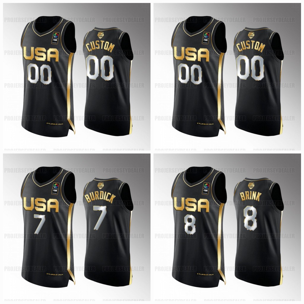 

USA Custom 2023 FIBA World Cup Champions Gold Jersey 7 Cierra Burdick 8 Cameron Brink 9 Hailey Van Lith Jerseys, Black