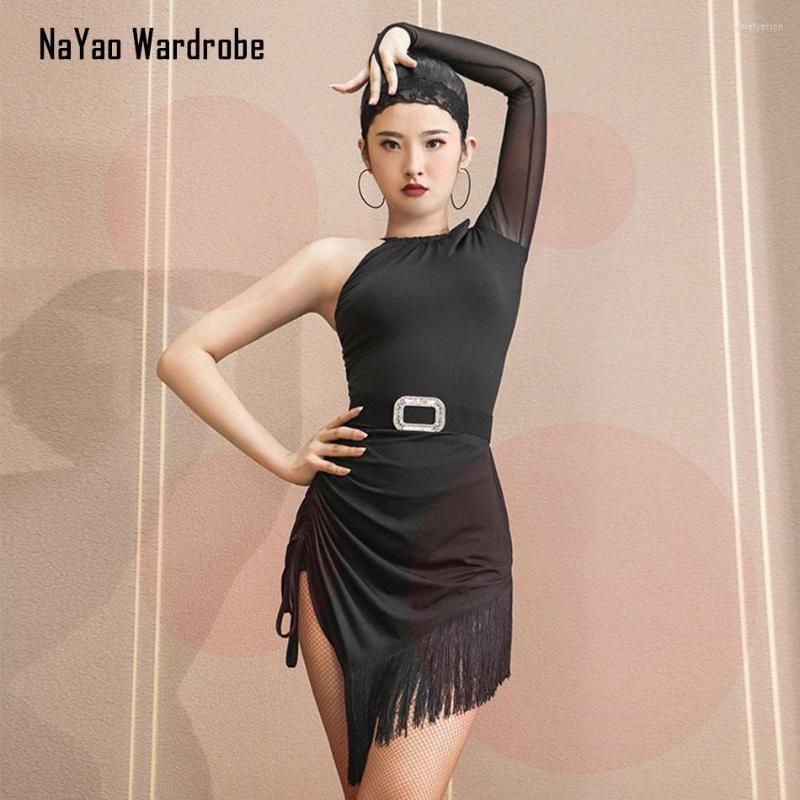 

Stage Wear 2023 TL878 One Side Shoulder Tassel Design Female Latin Dance Dress Women Dancing Ballroom Performance Cloth, Without belt