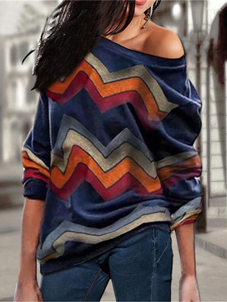 

Women' Blouses Aachoae Women Off Shoulder Tops Striped Print Pullover Jumper Casual Knitted Top Long Sleeve Blouse Shirt Camiseta Mujer, Purple