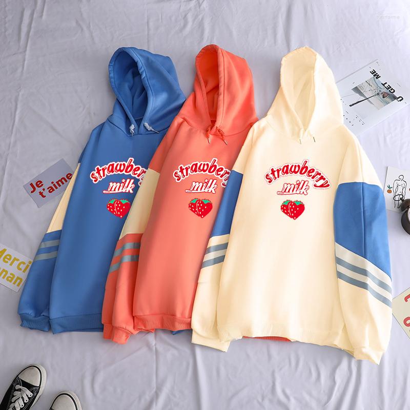 

Women's Hoodies Korean Fashion Hoody Kawaii Sweet Strawberry Milk Sweatshirt Women Harajuku Contrast Color Sweatshirtsfor Girls, Blue